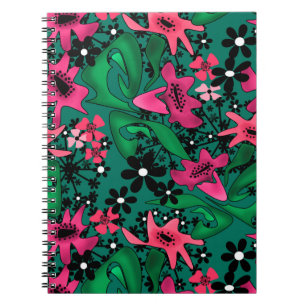 Seamless abstract cartoon cute flowers floral gree notebook