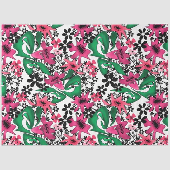 Seamless abstract cartoon cute flowers floral leav tissue paper (Front)