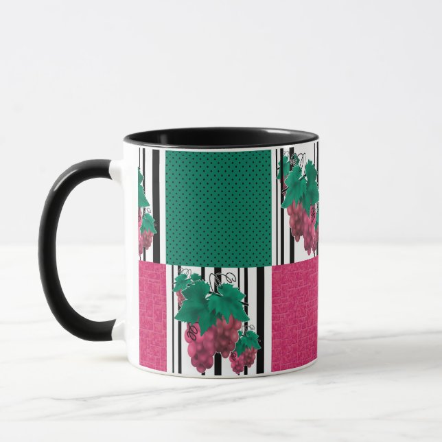 Seamless abstract cartoon grape fruit striped line mug (Left)