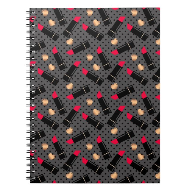 Seamless abstract cartoon red lipstick grey polka notebook (Front)