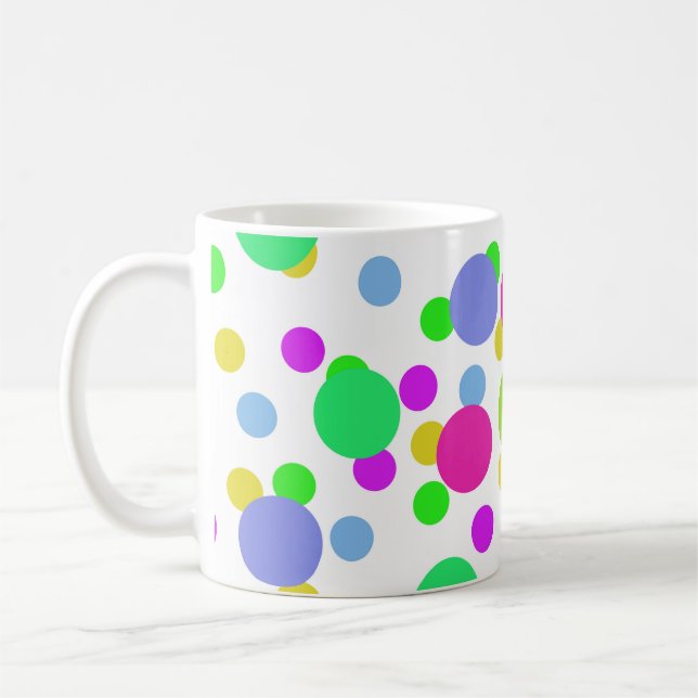 Seamless abstract circles fun confetti dots bright coffee mug (Left)