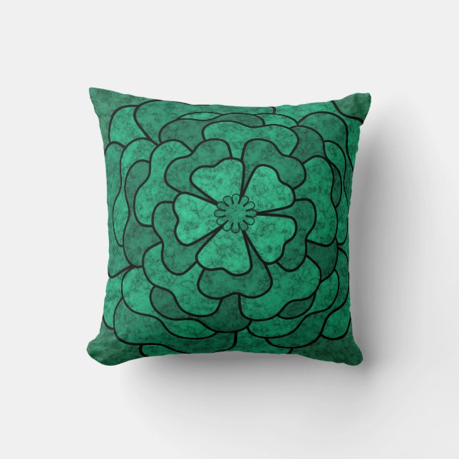 Seamless abstract floral flowers black green colou cushion (Front)
