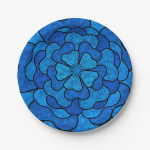 Seamless abstract floral flowers black navy colour paper plate