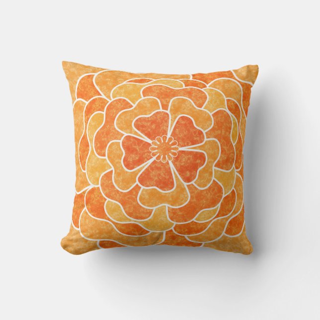 Seamless abstract floral flowers white orange colo cushion (Front)