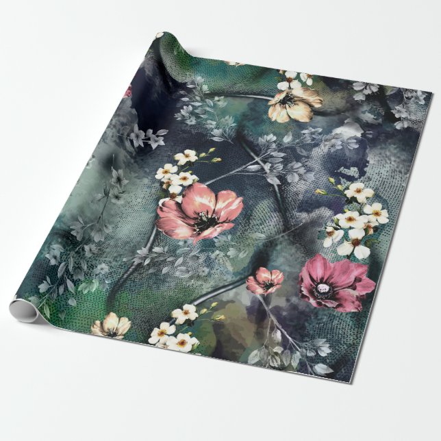 seamless abstract flower pattern on mix backgroun wrapping paper (Unrolled)