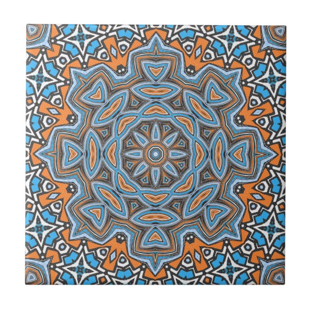 Seamless abstract geometrical round circle mandala ceramic tile (Front)