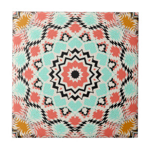Seamless abstract geometrical round circle mandala ceramic tile