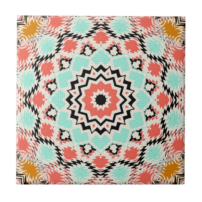 Seamless abstract geometrical round circle mandala ceramic tile (Front)