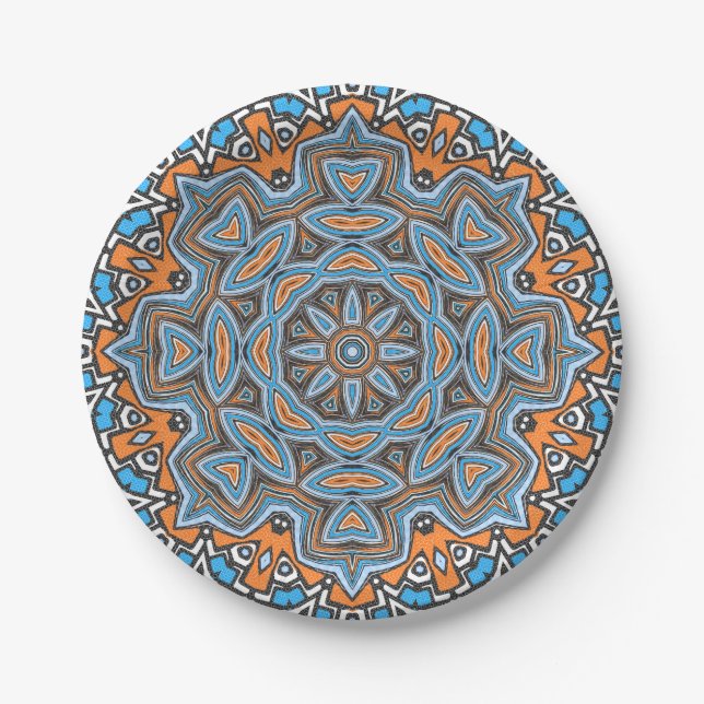 Seamless abstract geometrical round circle mandala paper plate (Front)