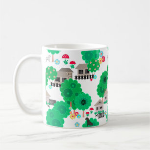 Seamless abstract kids cartoon houses dogs trees g coffee mug