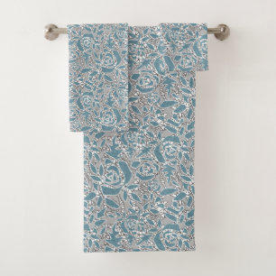 Seamless abstract lace romantic retro vintage blue bath towel set
