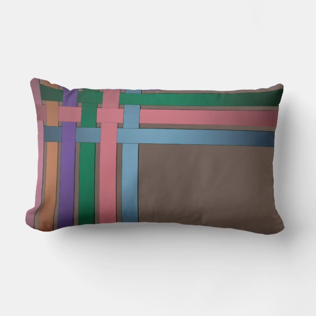 Seamless abstract lines striped silk satin ribbons lumbar cushion (Front)