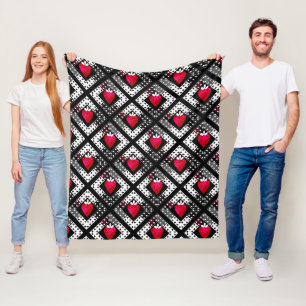 Seamless abstract love red hearts strawberry Valen Fleece Blanket