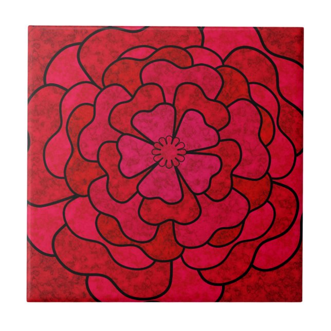 Seamless abstract modern blooming red flowers flor ceramic tile (Front)