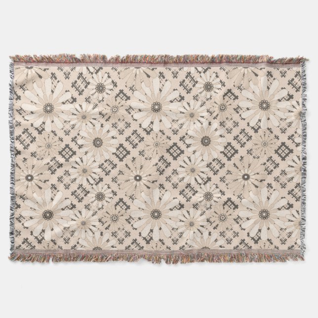 Seamless abstract modern chequered plaid floral be throw blanket (Front)