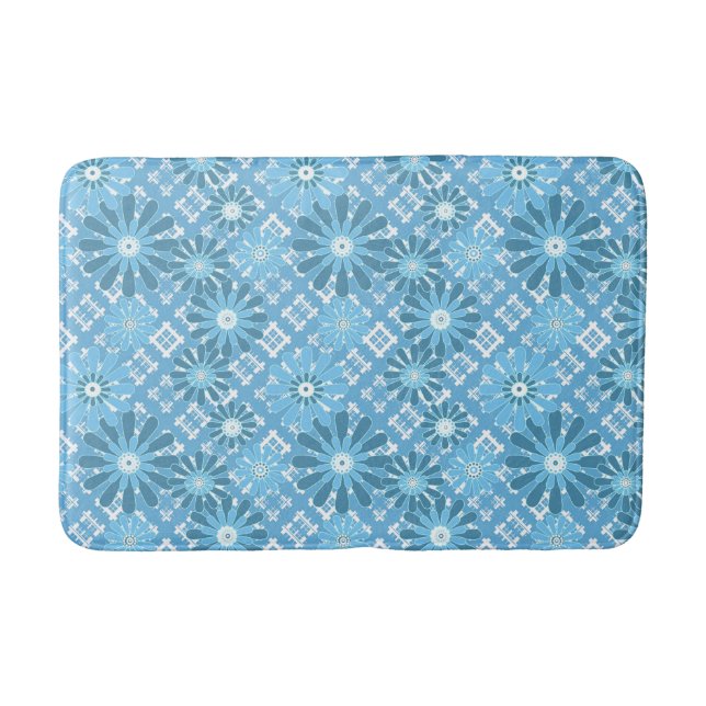 Seamless abstract modern chequered plaid floral bl bath mat (Front)
