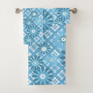 Seamless abstract modern chequered plaid floral bl bath towel set