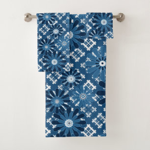 Seamless abstract modern chequered plaid floral bl bath towel set