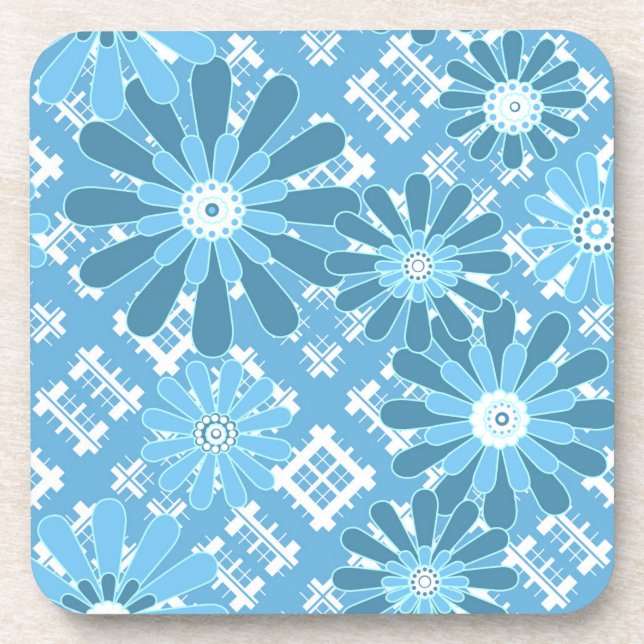 Seamless abstract modern chequered plaid floral bl coaster (Front)