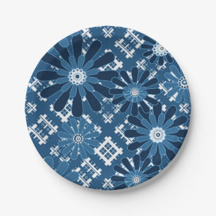 Seamless abstract modern chequered plaid floral bl paper plate