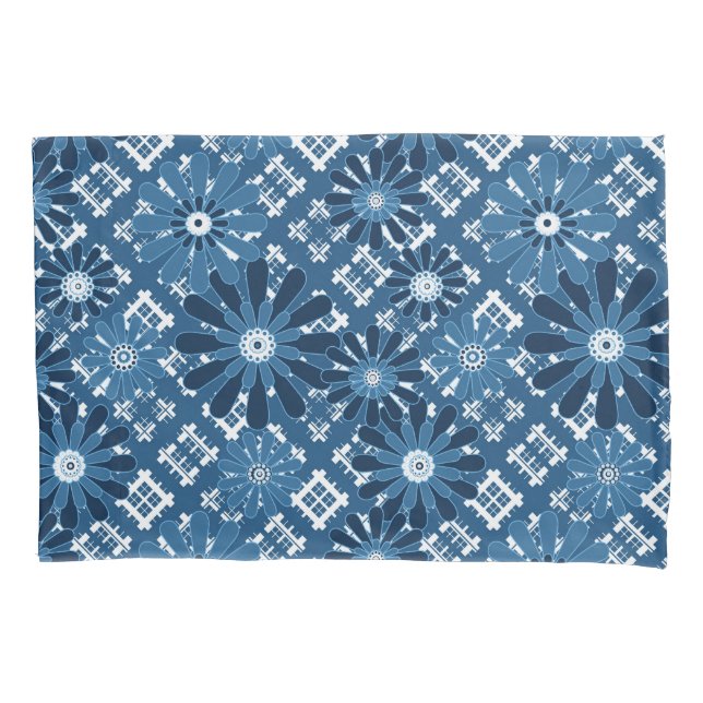 Seamless abstract modern chequered plaid floral bl pillowcase (Front)