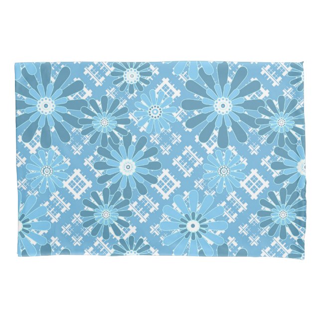 Seamless abstract modern chequered plaid floral bl pillowcase (Front)