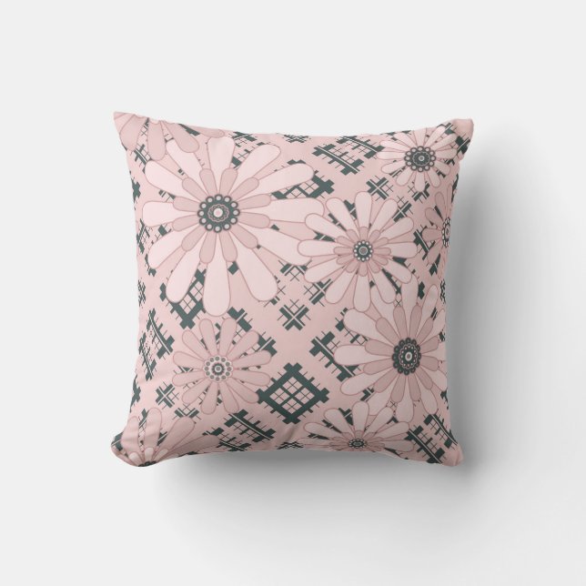Seamless abstract modern chequered plaid floral pi cushion (Front)