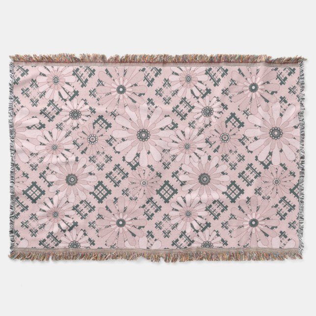 Seamless abstract modern chequered plaid floral pi throw blanket (Front)