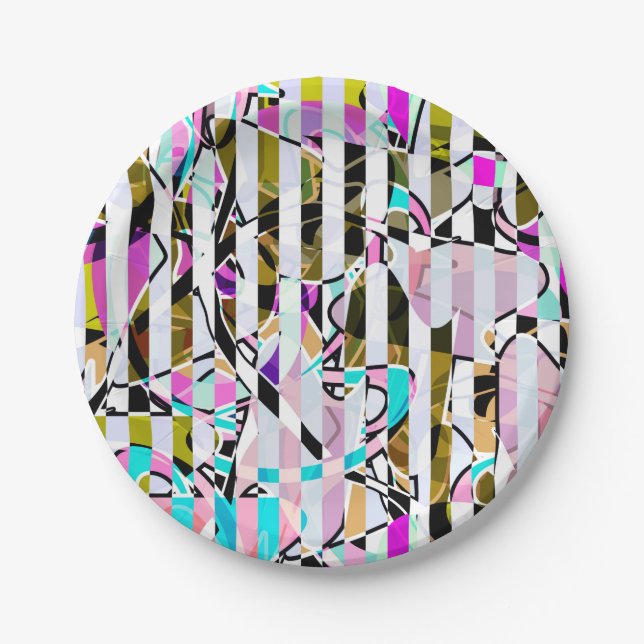 Seamless abstract modern striped pattern bright co paper plate (Front)