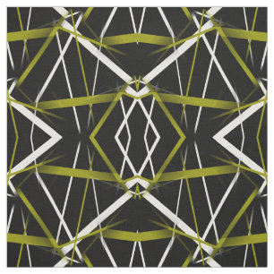 Seamless Abstract Olive  and White Lines On Black Fabric