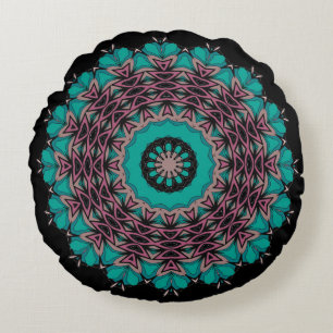 Seamless abstract ornamental blue black decor kale round cushion