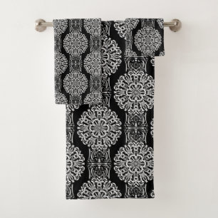 Seamless abstract ornamental decor modern black wh bath towel set
