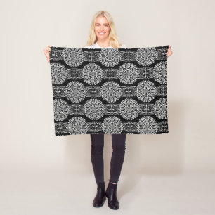 Seamless abstract ornamental decor modern black wh fleece blanket