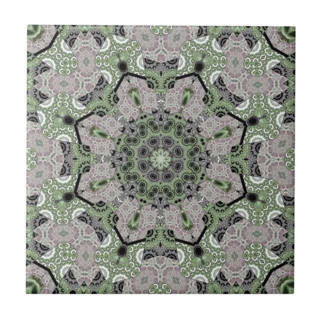 Seamless abstract ornamental grey green black deco ceramic tile (Front)