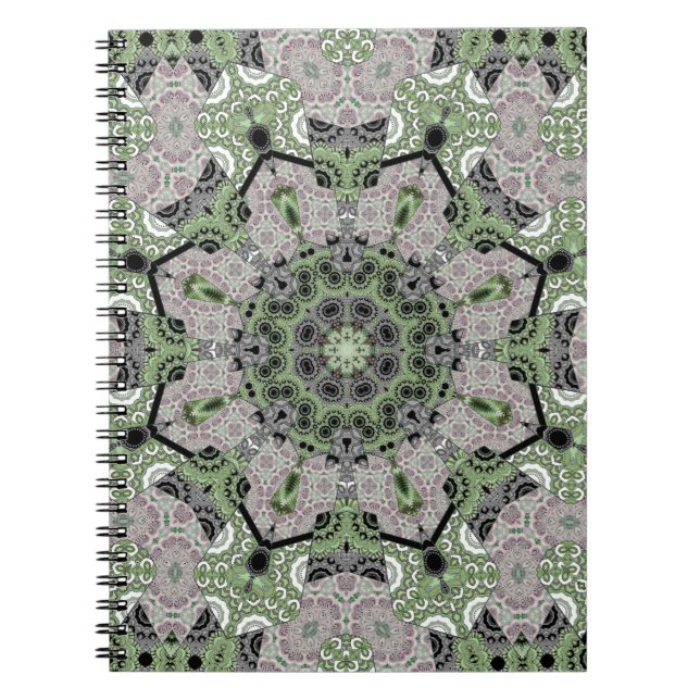 Seamless abstract ornamental grey green black deco notebook (Front)
