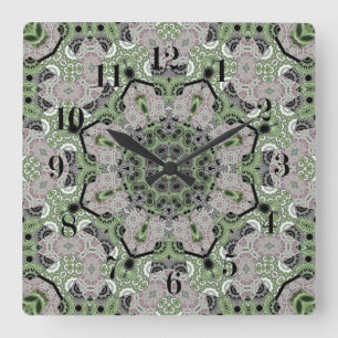 Seamless abstract ornamental grey green black deco square wall clock