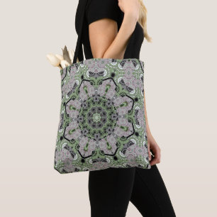 Seamless abstract ornamental grey green black deco tote bag