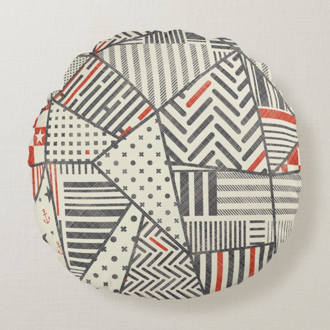 Seamless abstract patchwork in retro colours. Endl Round Cushion (Front)
