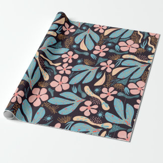 Seamless abstract pattern, floral motif, dark back wrapping paper