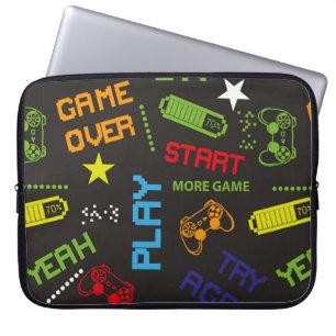 seamless abstract pattern in pixel game style. Wit Laptop Sleeve