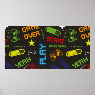 seamless abstract pattern in pixel game style. Wit Poster