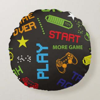 seamless abstract pattern in pixel game style. Wit Round Cushion