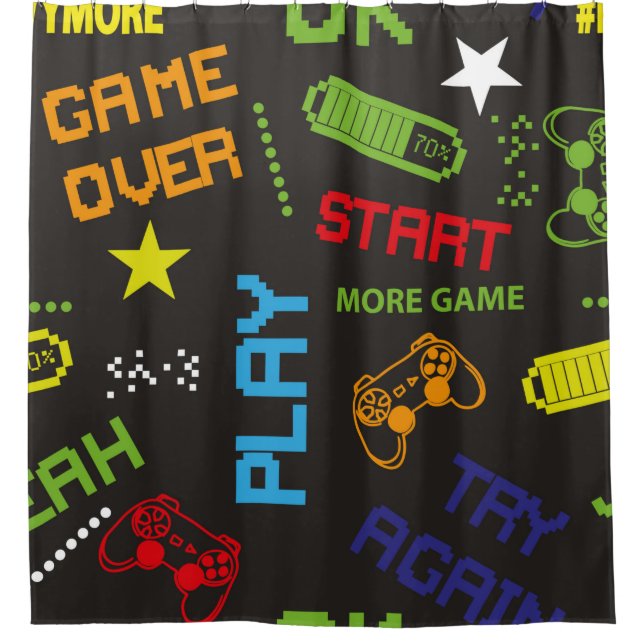 seamless abstract pattern in pixel game style. Wit Shower Curtain (Front)