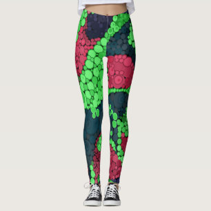 Seamless abstract pointillism dots circles green r leggings