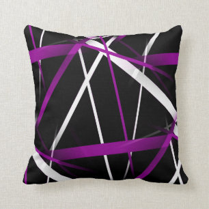 Seamless Abstract Purple and White Lines On Black Cushion