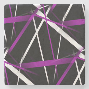 Seamless Abstract Purple and White Lines On Black Stone Coaster