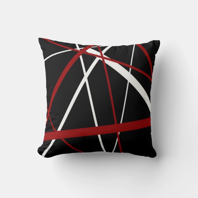 Seamless Abstract Red and White Lines On Black Bac Cushion (Front)