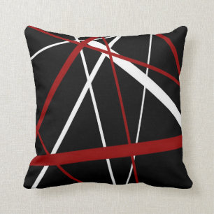 Seamless Abstract Red and White Lines On Black Bac Cushion