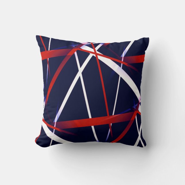 Seamless Abstract Red and White Stripes on A Blue Cushion (Front)