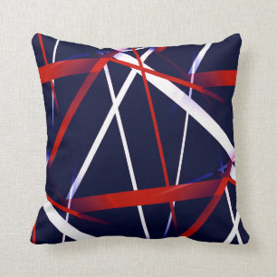 Seamless Abstract Red and White Stripes on A Blue Cushion